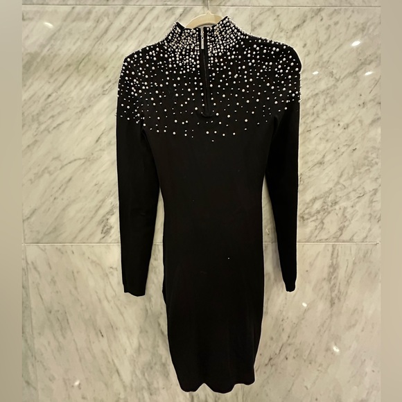 Black Dress with Pearl Neck - Picture 3 of 3